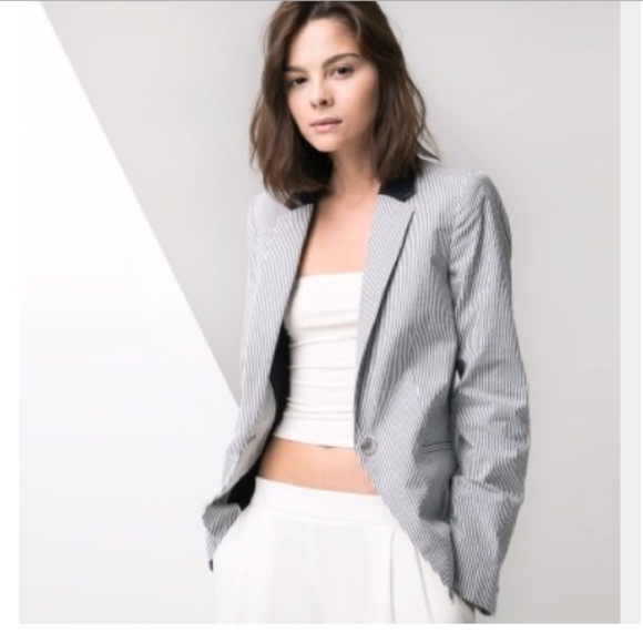 MANGO MNG Jackets & Blazers - NWOT MANGO MNG Suit Striped Blue & White Blazer 8